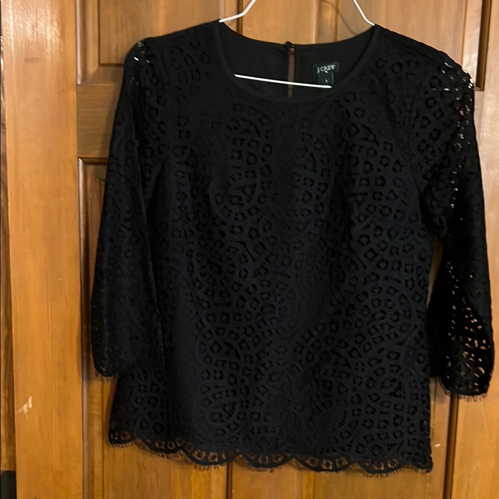 J. Crew Black 3/4 Sleeve Lace Blouse, size 2